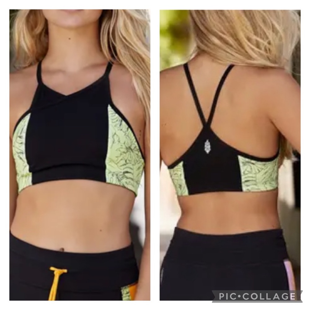 Free People FP Movement NWOT Fired Up Sports Bra Top Floral Black Size S